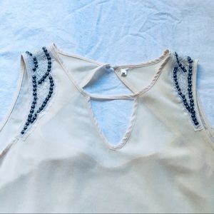 Sleeveless Cream Bead Embellished Sheer Top